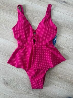 NWT Pink Polka Dot One-Piece Swimsuit with Peplum